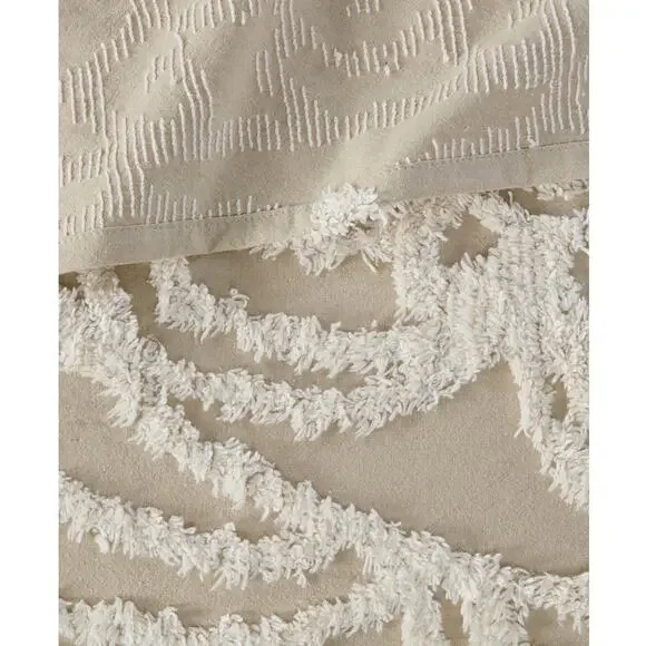 Madison Park King Bedspread Set Beige Chenille Tufted 3pc Luxury Bedding - Picture 4 of 9